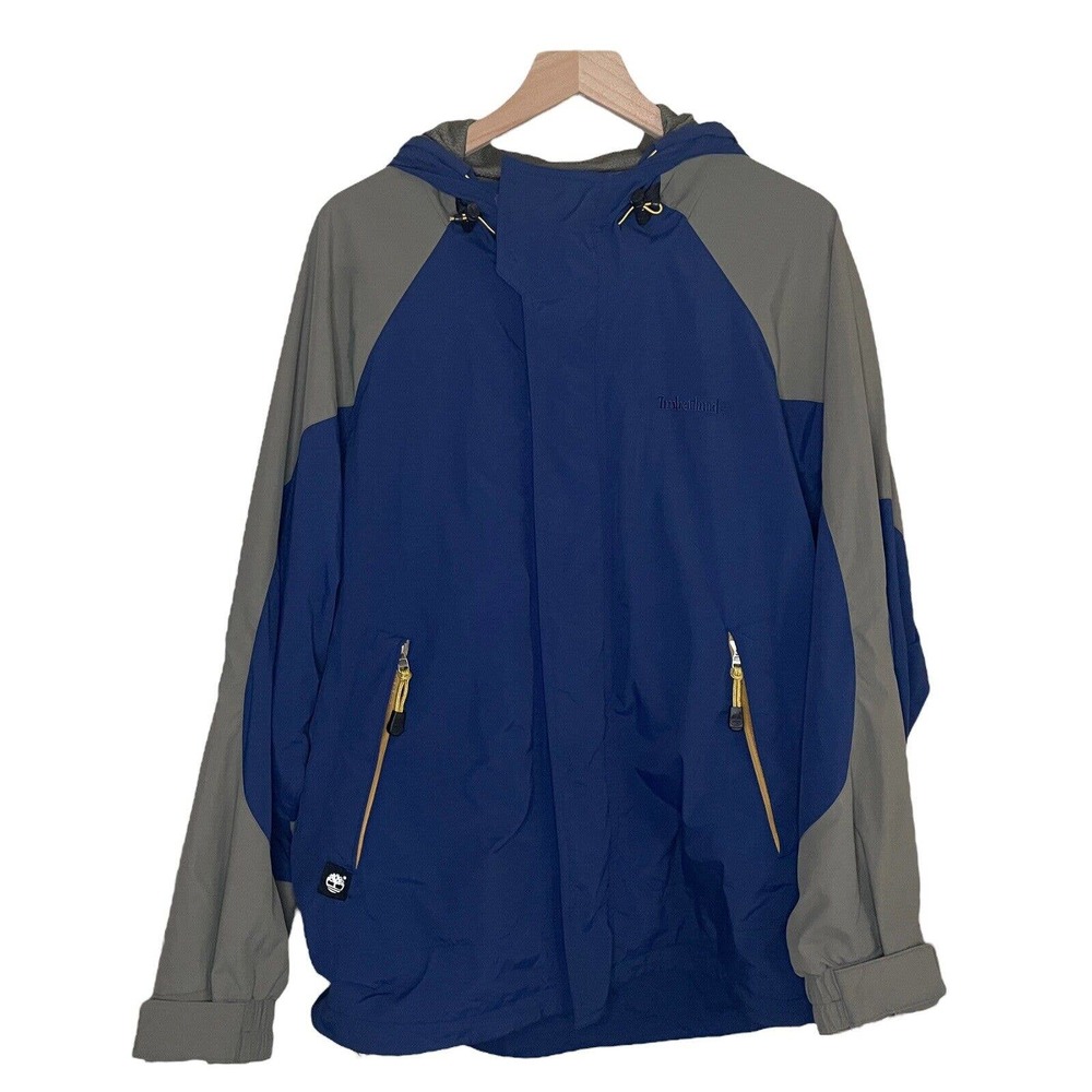 Timberland Mens Weather Gear Long Sleeve Jacket Blue Size S Hooded Rain Gear